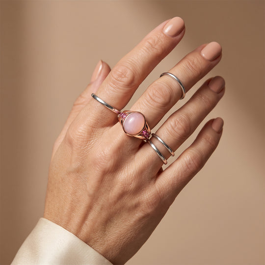 Natürlicher Peruanischer Rosa Opal und Rhodolith Granat Ring, 925 Silber rosévergoldet - 4,71 ct.