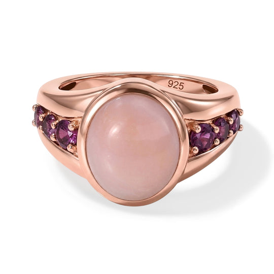 Natürlicher Peruanischer Rosa Opal und Rhodolith Granat Ring, 925 Silber rosévergoldet - 4,71 ct.