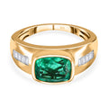 Smaragd-Triplette-Quarz, weißer Zirkon Ring 925 Silber Gelbgold Vermeil (Größe 17.00) ca. 2.88 ct