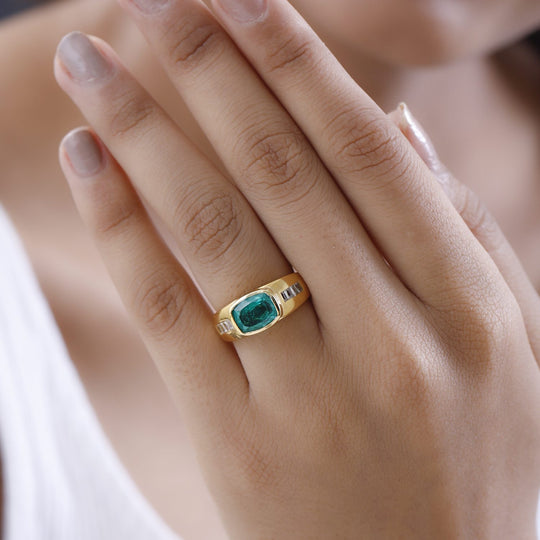 Smaragd-Quarz-Triplette, weißer Zirkon Ring, 925 Silber Gelbgold Vermeil ca. 2.88 ct