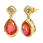 Sunset Quarz Triplette, weißer Zirkon Ohrringe, 925 Silber vergoldet ca. 4.22 ct