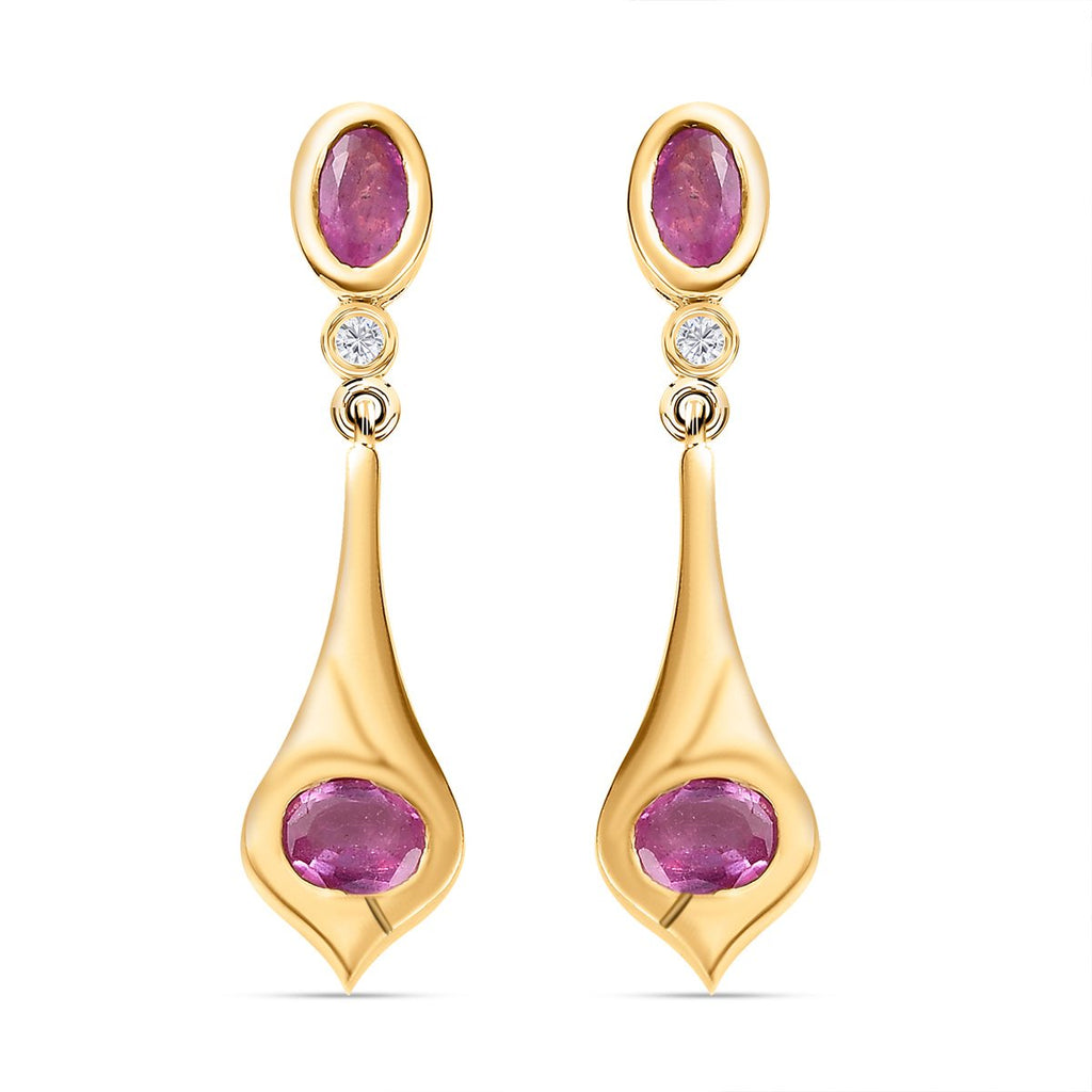 Ilakaka Rosa Saphir (Fissure gefüllt) Ohrringe 925 Silber vergoldet ca. 1.71 ct