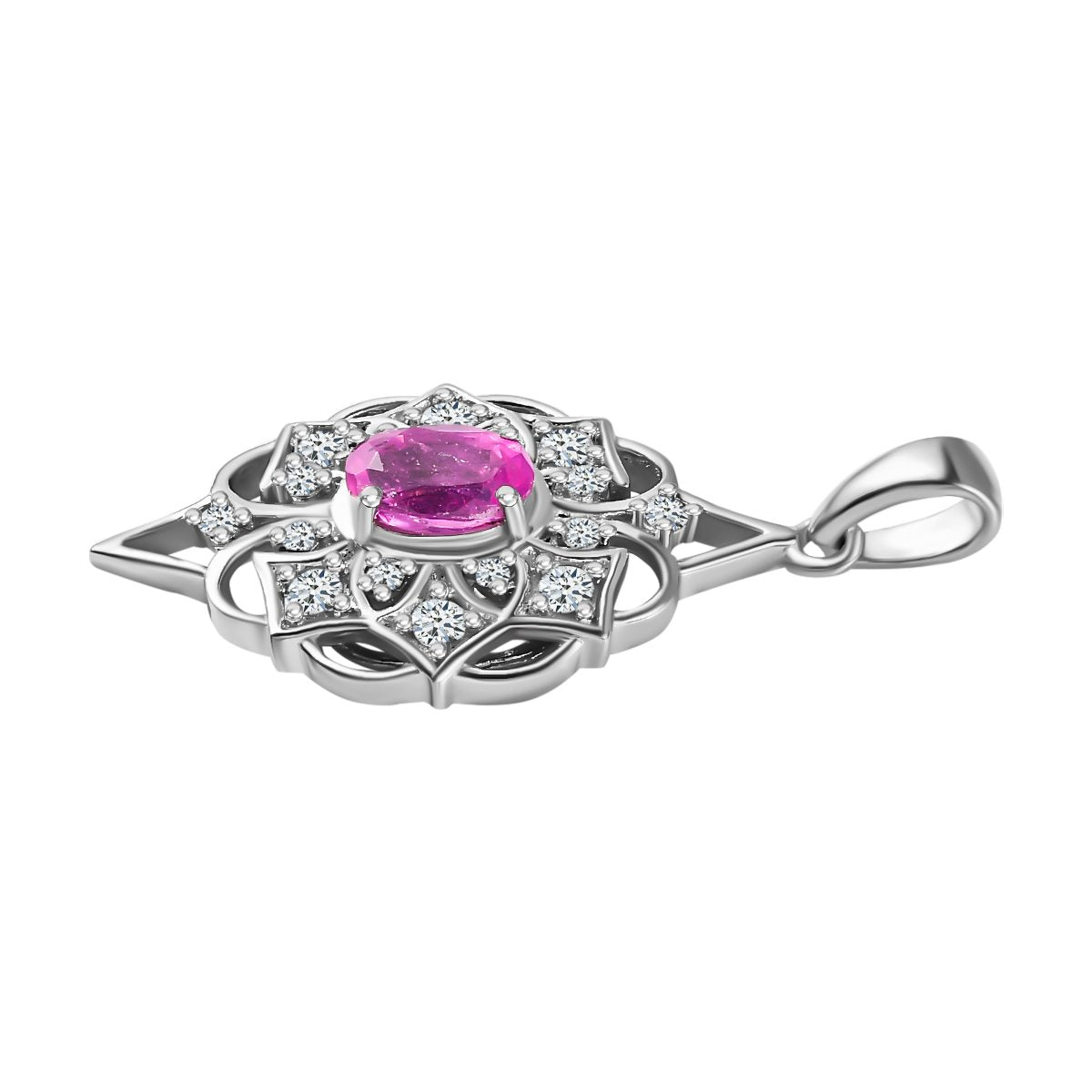 Ilakaka Rosa Saphir (Fissure gefüllt), weißer Zirkon Anhänger, 925 Silber platiniert ca. 1.49 ct