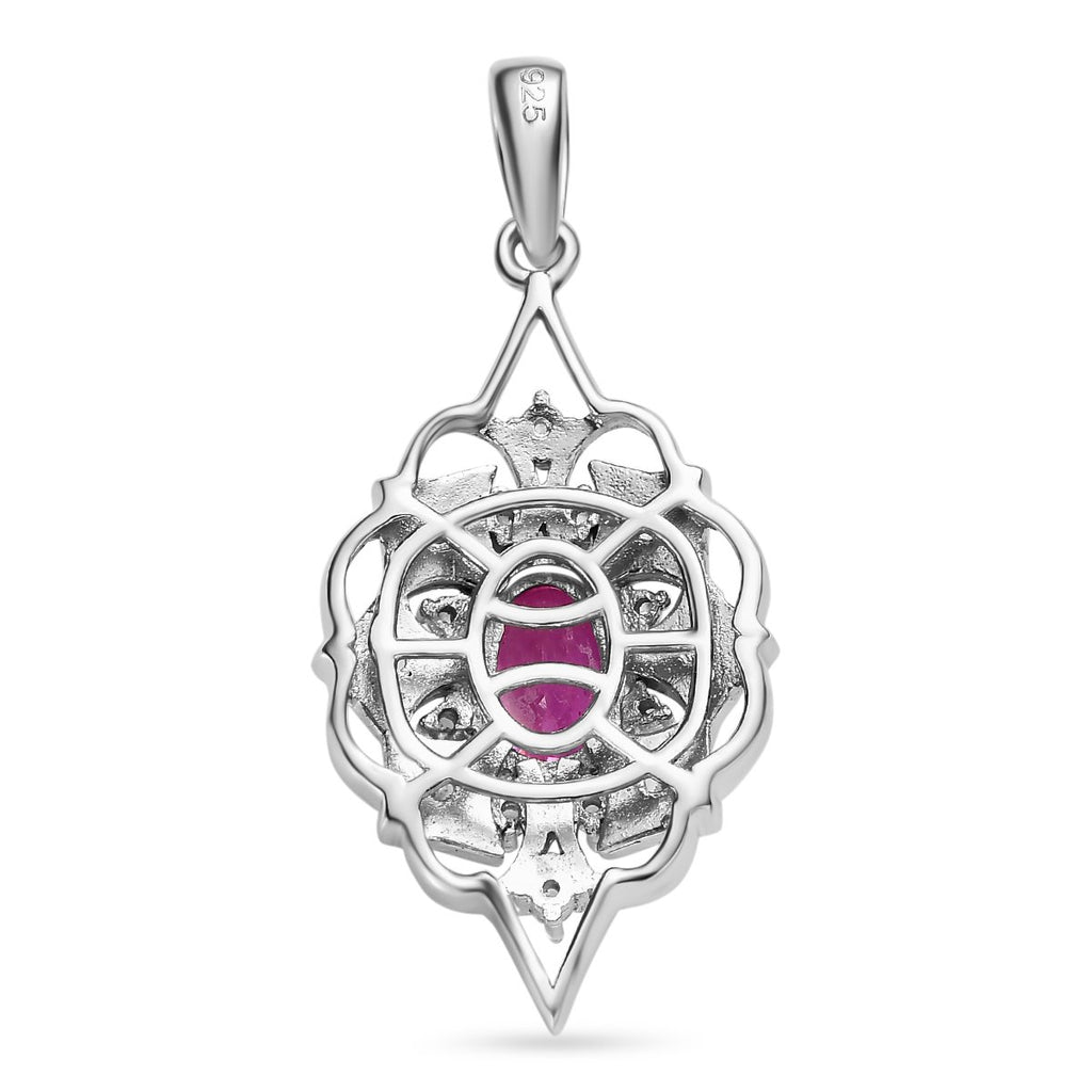 Ilakaka Rosa Saphir (Fissure gefüllt), weißer Zirkon Anhänger, 925 Silber platiniert ca. 1.49 ct