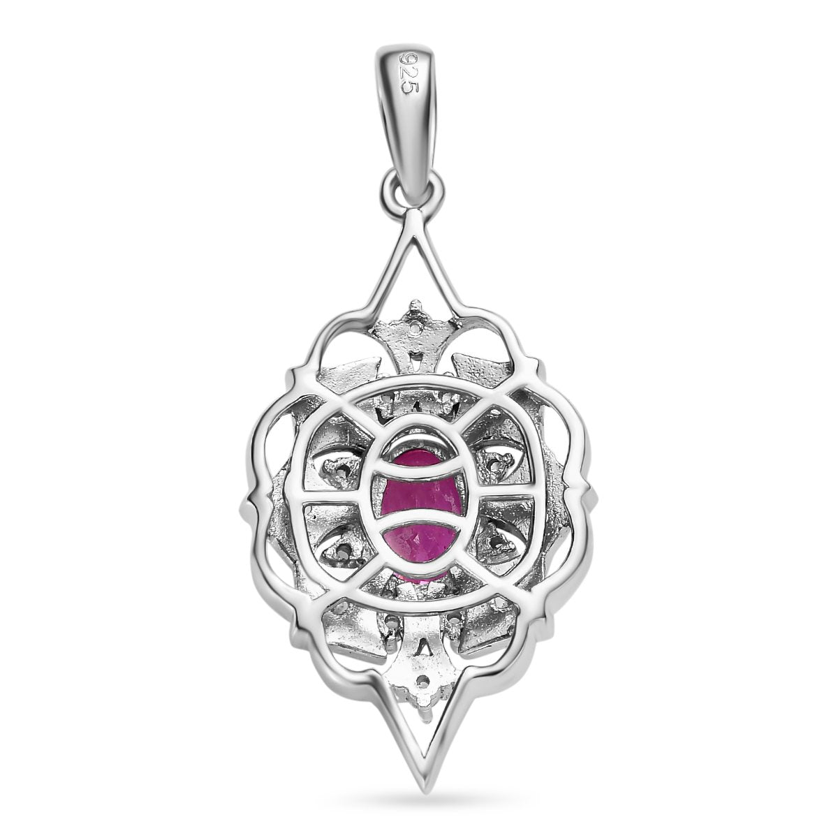 Ilakaka Rosa Saphir (Fissure gefüllt), weißer Zirkon Anhänger, 925 Silber platiniert ca. 1.49 ct