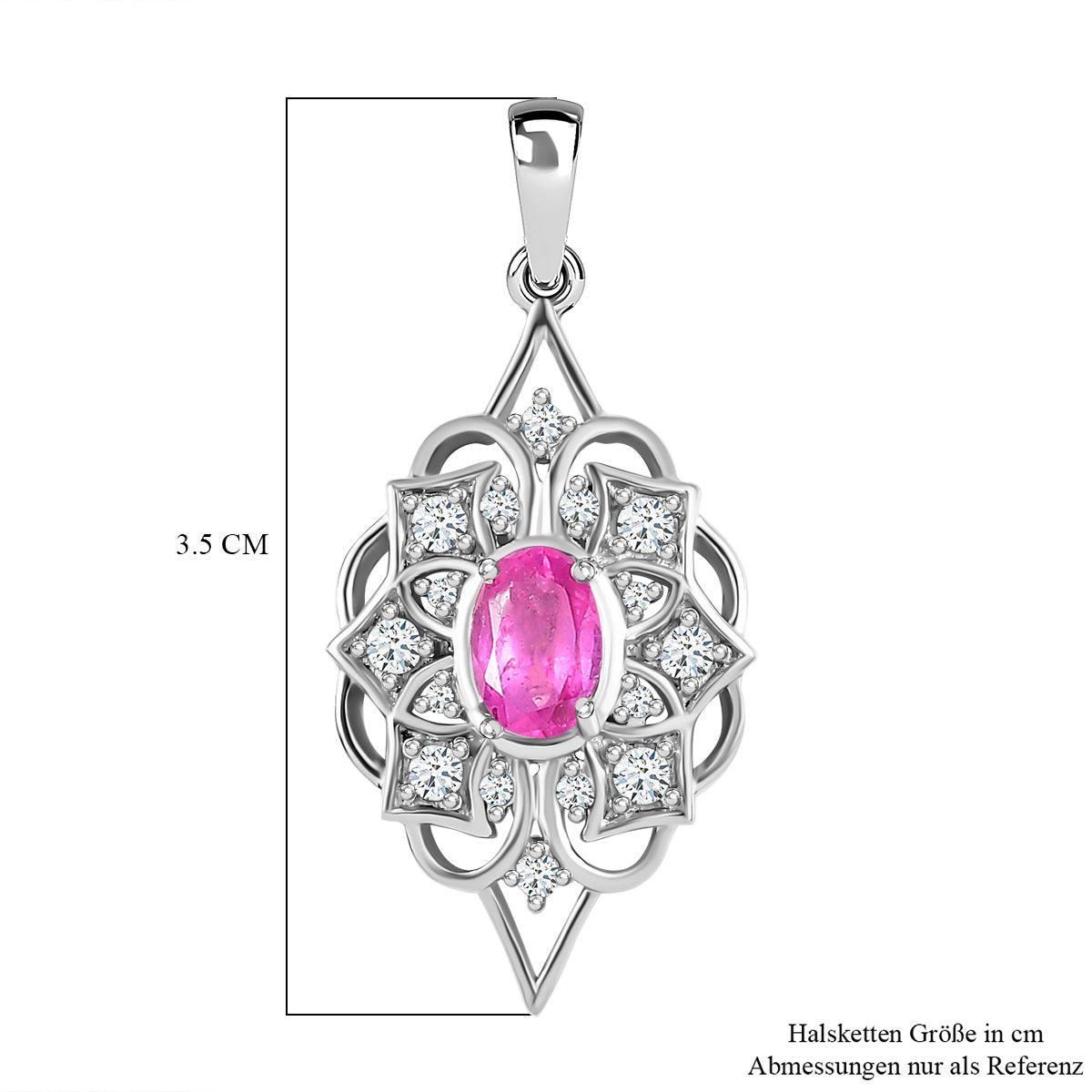 Ilakaka Rosa Saphir (Fissure gefüllt), weißer Zirkon Anhänger, 925 Silber platiniert ca. 1.49 ct