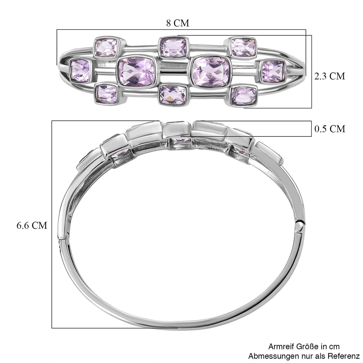 Rose De France Amethyst Armreif, ca. 19 cm Edelstahl ca. 14.00 ct
