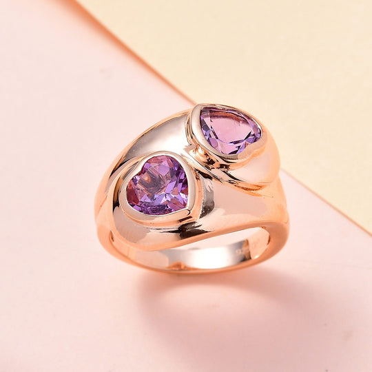 GP Amore Kollektion - Rose De France Amethyst, Kanchanaburi Blauer Saphir Ring, 925 Silber Roségold Vermeil (Größe 17.00) ca. 2.03 ct