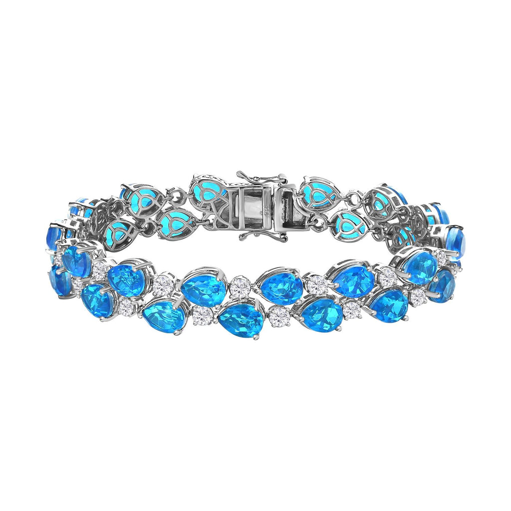 Karibik Quarz, weißer Zirkon Armband, ca. 20 cm, 925 Silber platiniert, ca. 43.67 ct
