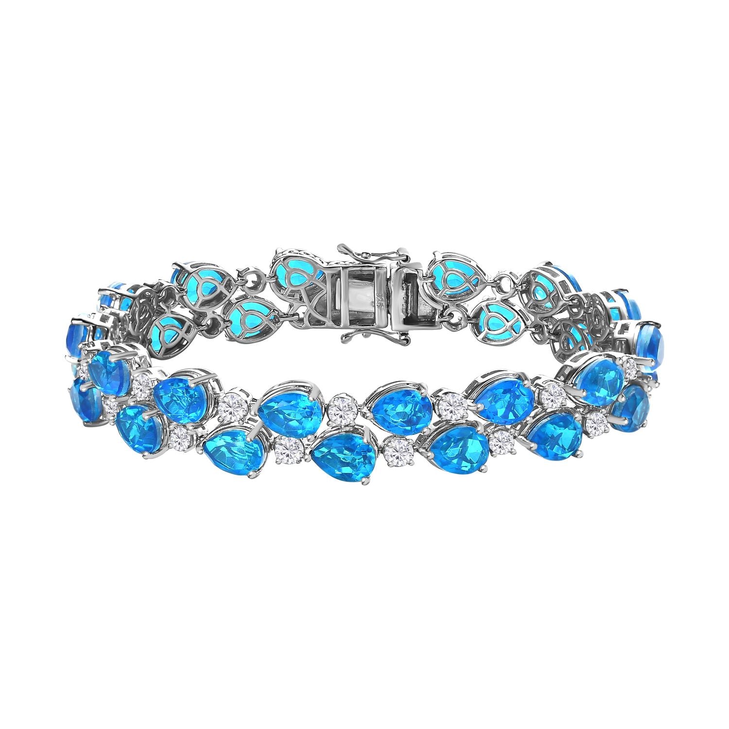 Karibik Quarz, weißer Zirkon Armband, ca. 20 cm, 925 Silber platiniert, ca. 43.67 ct