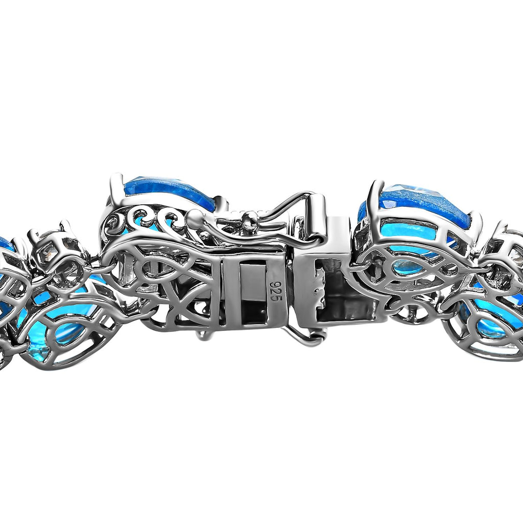 Karibik Quarz, weißer Zirkon Armband, ca. 20 cm, 925 Silber platiniert, ca. 43.67 ct