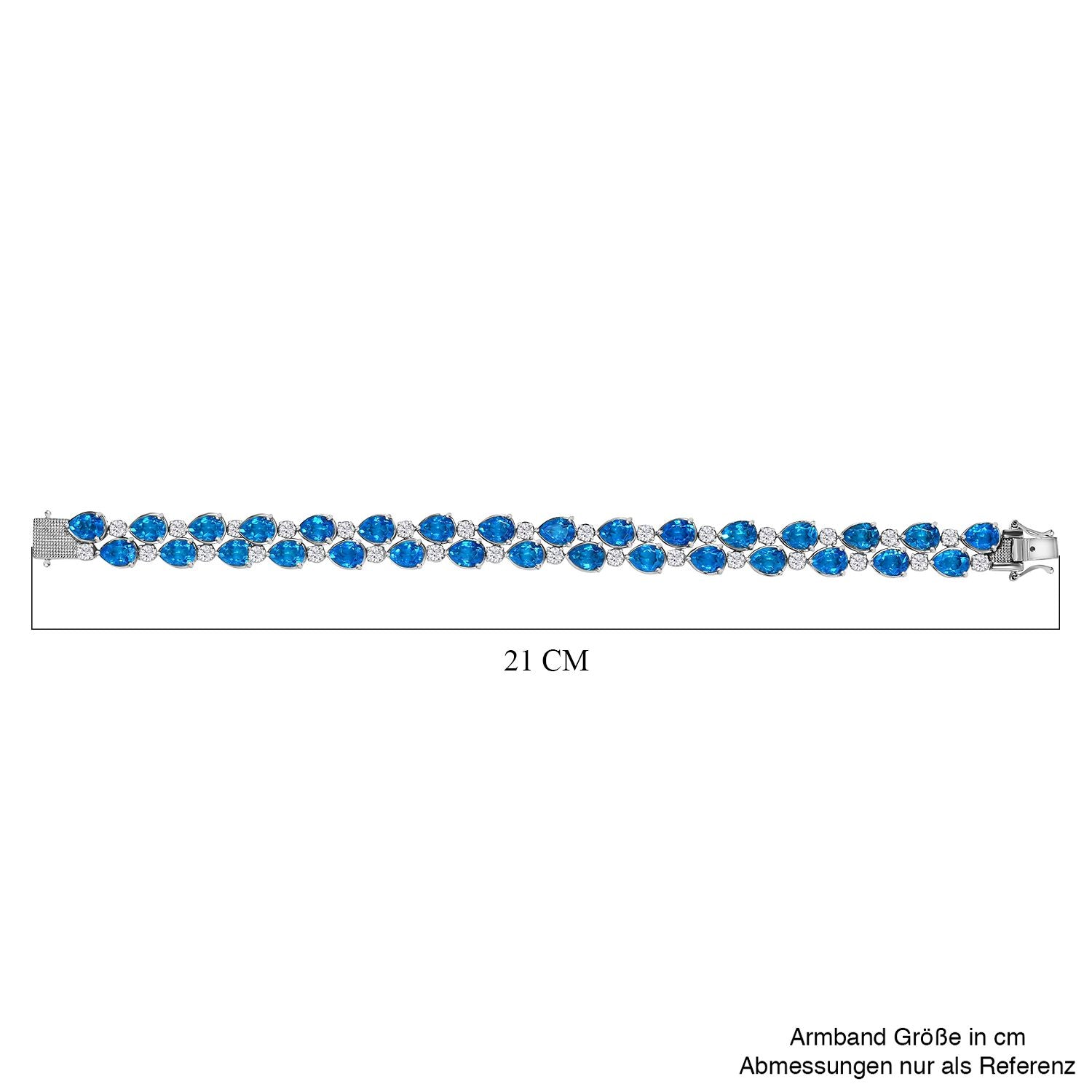 Karibik Quarz, weißer Zirkon Armband, ca. 20 cm, 925 Silber platiniert, ca. 43.67 ct
