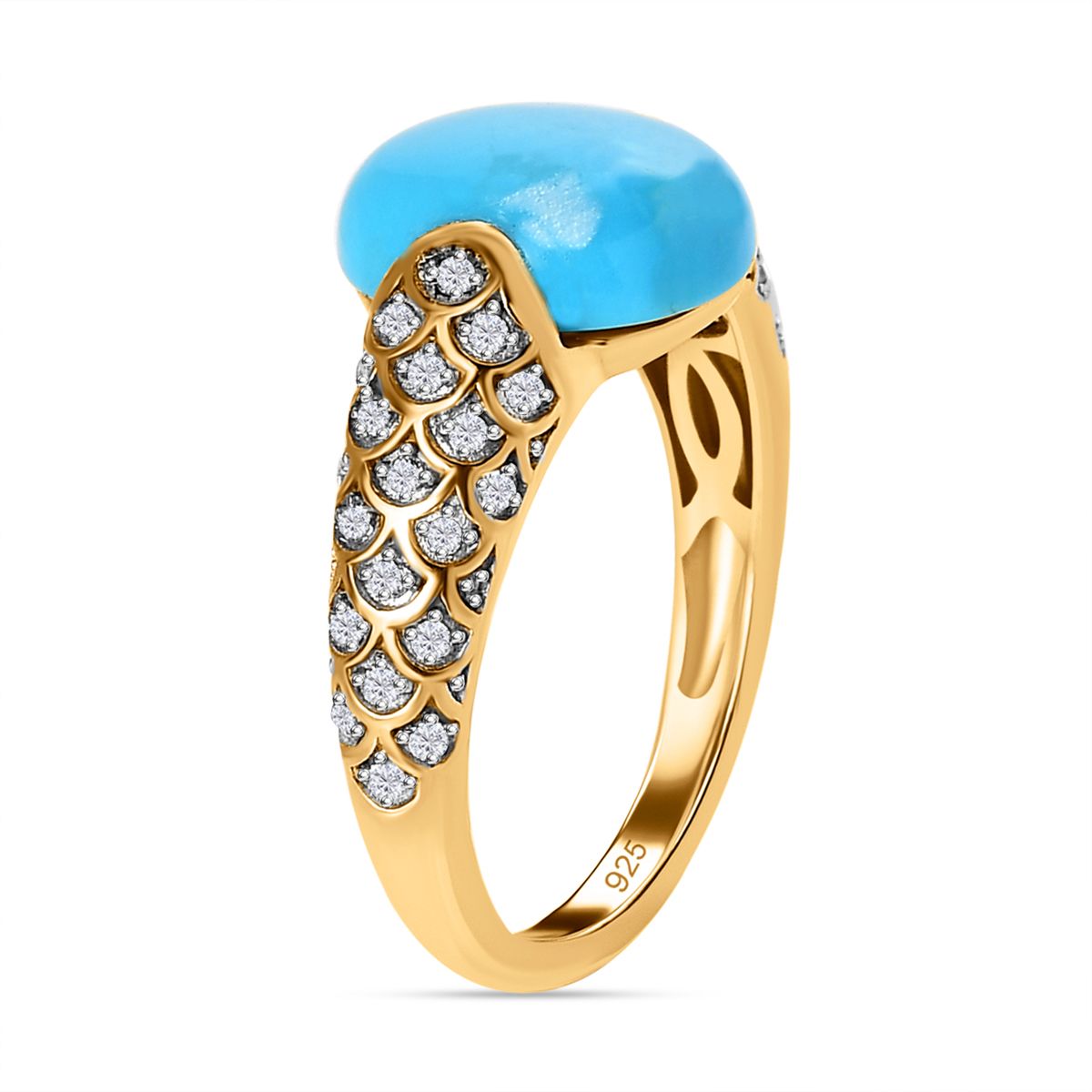 AA Sleeping Beauty Türkis, weißer Zirkon Ring, 925 Silber Gelbgold Vermeil, (Größe 18.00) ca. 4.10 ct