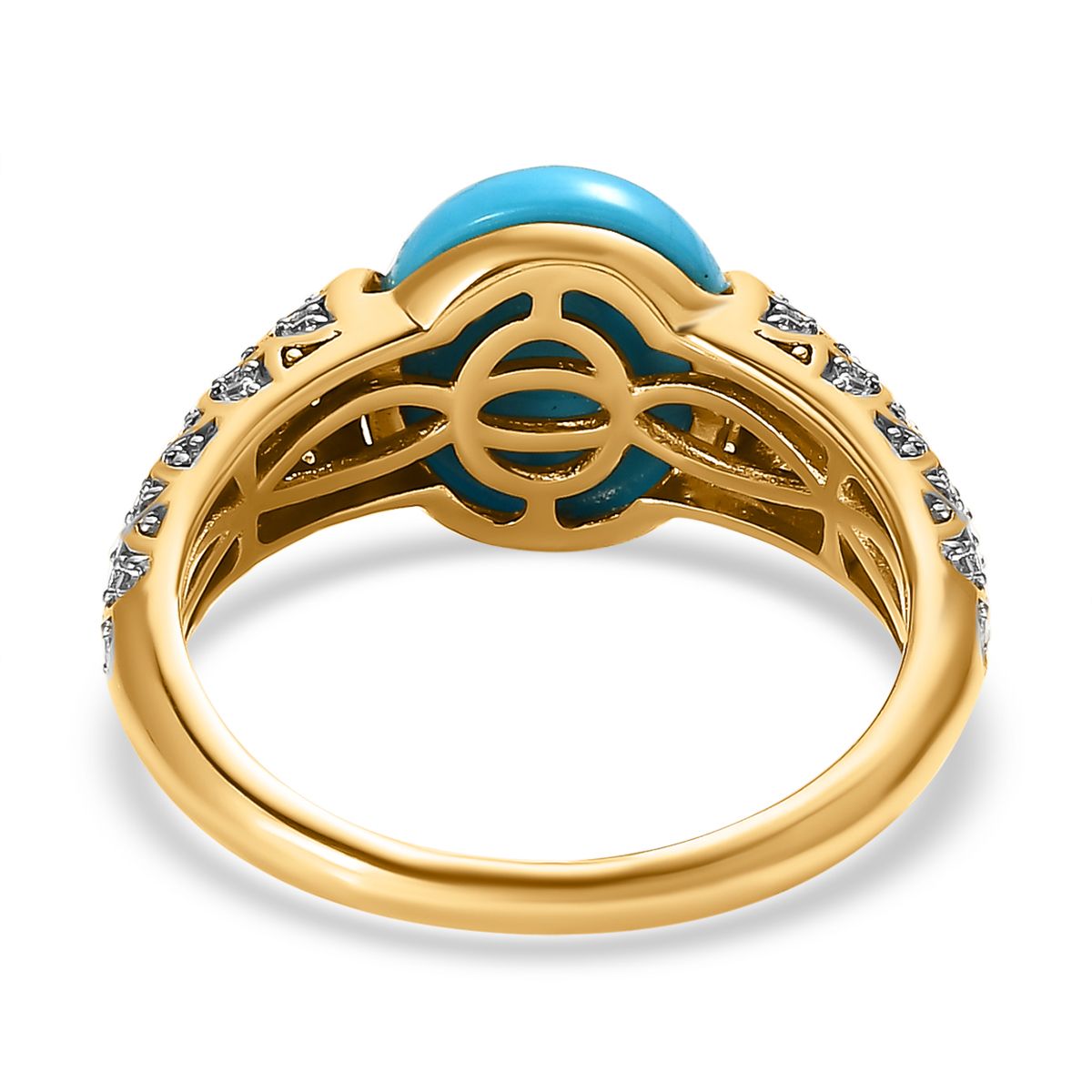 AA Sleeping Beauty Türkis, weißer Zirkon Ring, 925 Silber Gelbgold Vermeil, (Größe 18.00) ca. 4.10 ct