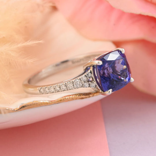 Rhapsody AAAA Tansanit, Weißer Diamant AGI zertifiziert Ring 950 Platin (Größe 17.00) ca. 2.87 ct