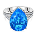Karibik Quarz, weißer Zirkon Ring, 925 Silber platiniert, (Größe 17.00) ca. 9.43 ct