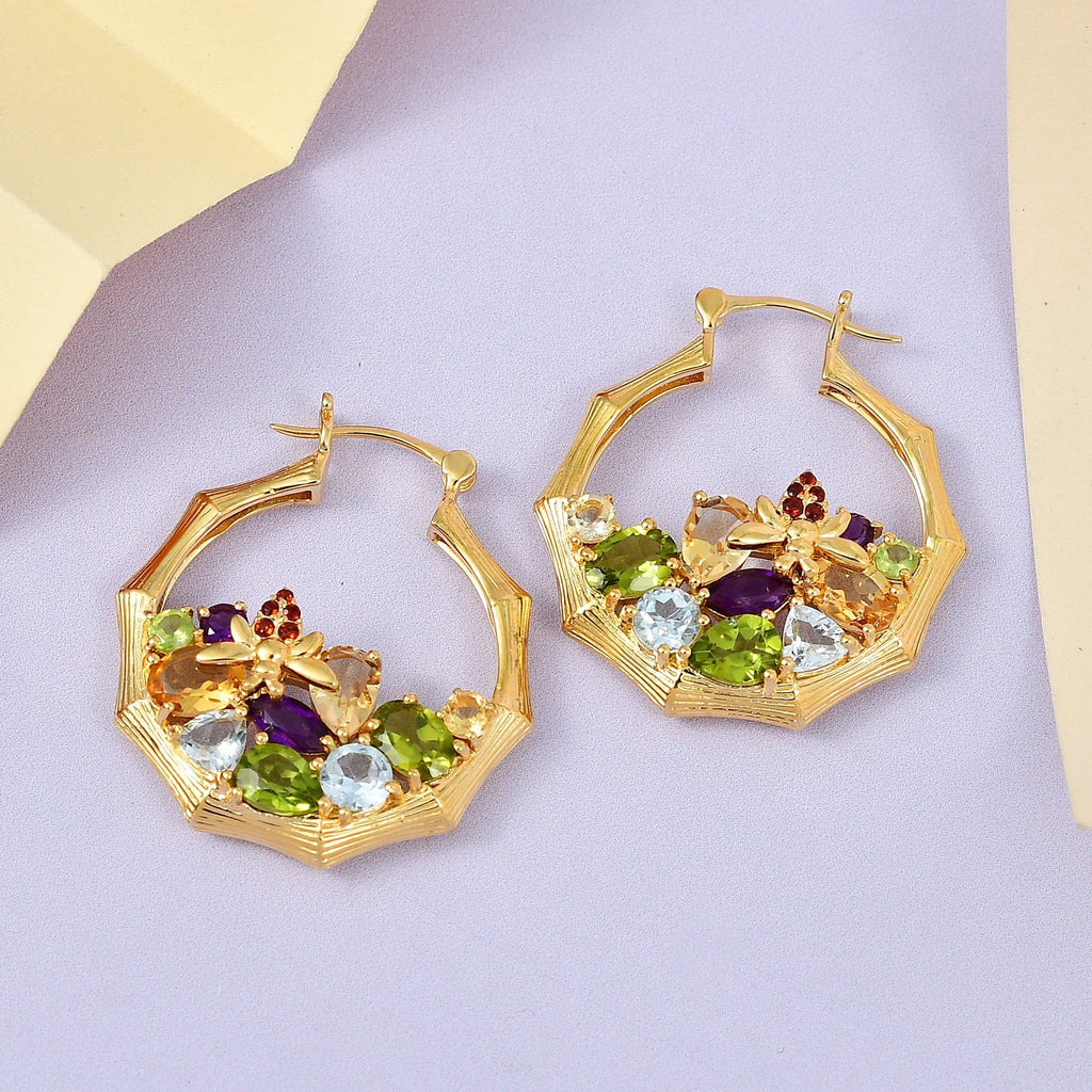 GP Kollektion - Italienische Garden Collection, Natürliche Mehrfach-Peridot Ohrringe 925 Silber Gelbgold Vermeil ca. 9.87 ct