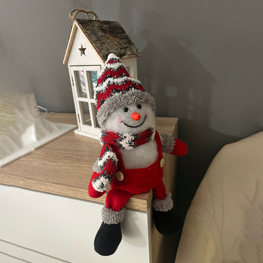 Sitzender Schneemann mit LED lichter, 25 cm, 3AAA (nicht inkl.), Weiß