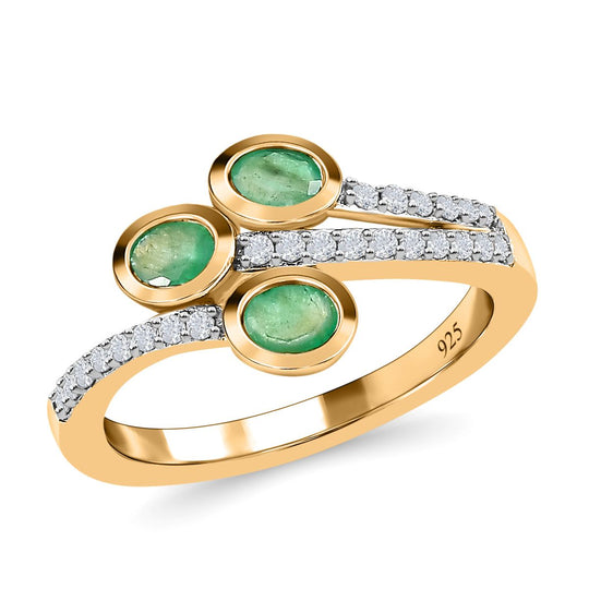 AA Kagem Sambischer Smaragd, weißer Zirkon Ring, 925 Silber Gelbgold Vermeil, (Größe 18.00), ca. 0.85 ct