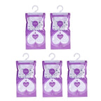 HOME SMART Hängende Luftentfeuchter Tasche 220g*5 Lila 1.N.W: 220g Calciumchlorid pro Tasche 2. Lavendel-Duft 3. Weißer oder blauer Haken+angepasster Innenbeutel (Tyvek)+leerer Außenbeutel