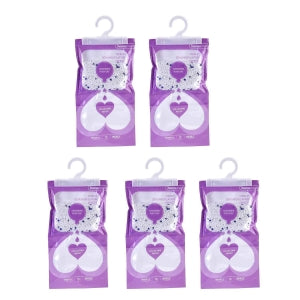 HOME SMART Hängende Luftentfeuchter Tasche 220g*5 Lila 1.N.W: 220g Calciumchlorid pro Tasche 2. Lavendel-Duft 3. Weißer oder blauer Haken+angepasster Innenbeutel (Tyvek)+leerer Außenbeutel