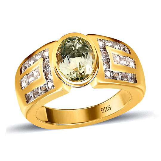 Triphan, weißer Zirkon Ring 925 Silber Gelbgold Vermeil (Größe 19.00) ca. 2.73 ct