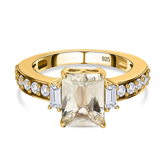 Triphan weißer Zirkon Ring, 925 Silber Gelbgold Vermeil (Größe 21.00) ca. 3.51 ct