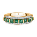 AAA Kagem Sambischer Smaragd, weißer Zirkon Ring, 925 Silber Gelbgold Vermeil (Größe 17.00) ca. 1.11 ct