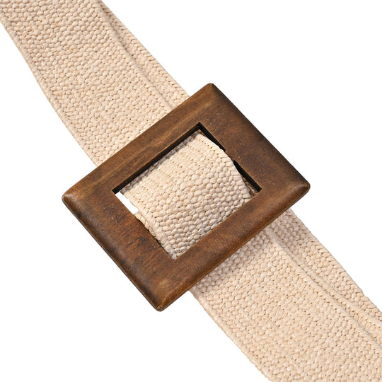 Elastischer Gürtel mit Holzschnalle 99x4.8cm, weiß