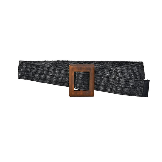 Elastischer Gürtel mit Holzschnalle 99x4.8cm, weiß