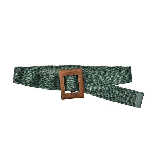 Elastischer Gürtel mit Holzschnalle 99x4.8cm, weiß