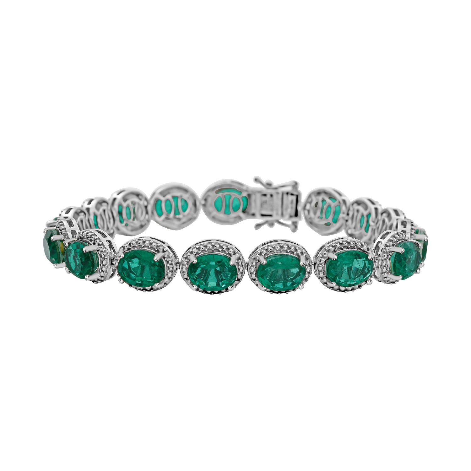 Smaragd-Triplette-Quarz Armband, ca. 20 cm 925 Silber platiniert ca. 32.14 ct