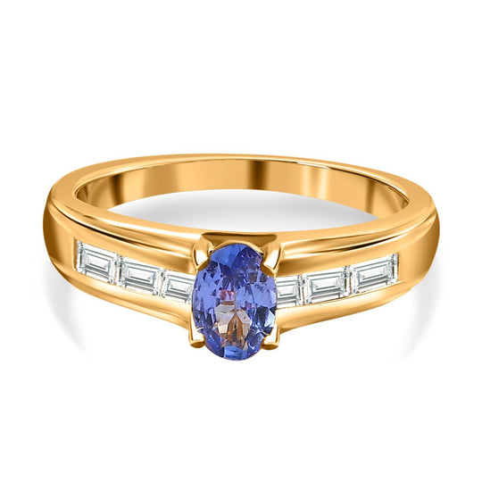AA Tansanit, weißer Zirkon Ring, 925 Silber Gelbgold Vermeil, (Größe 20.00) ca. 1.05 ct