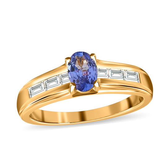 AA Tansanit, weißer Zirkon Ring, 925 Silber Gelbgold Vermeil, (Größe 20.00) ca. 1.05 ct