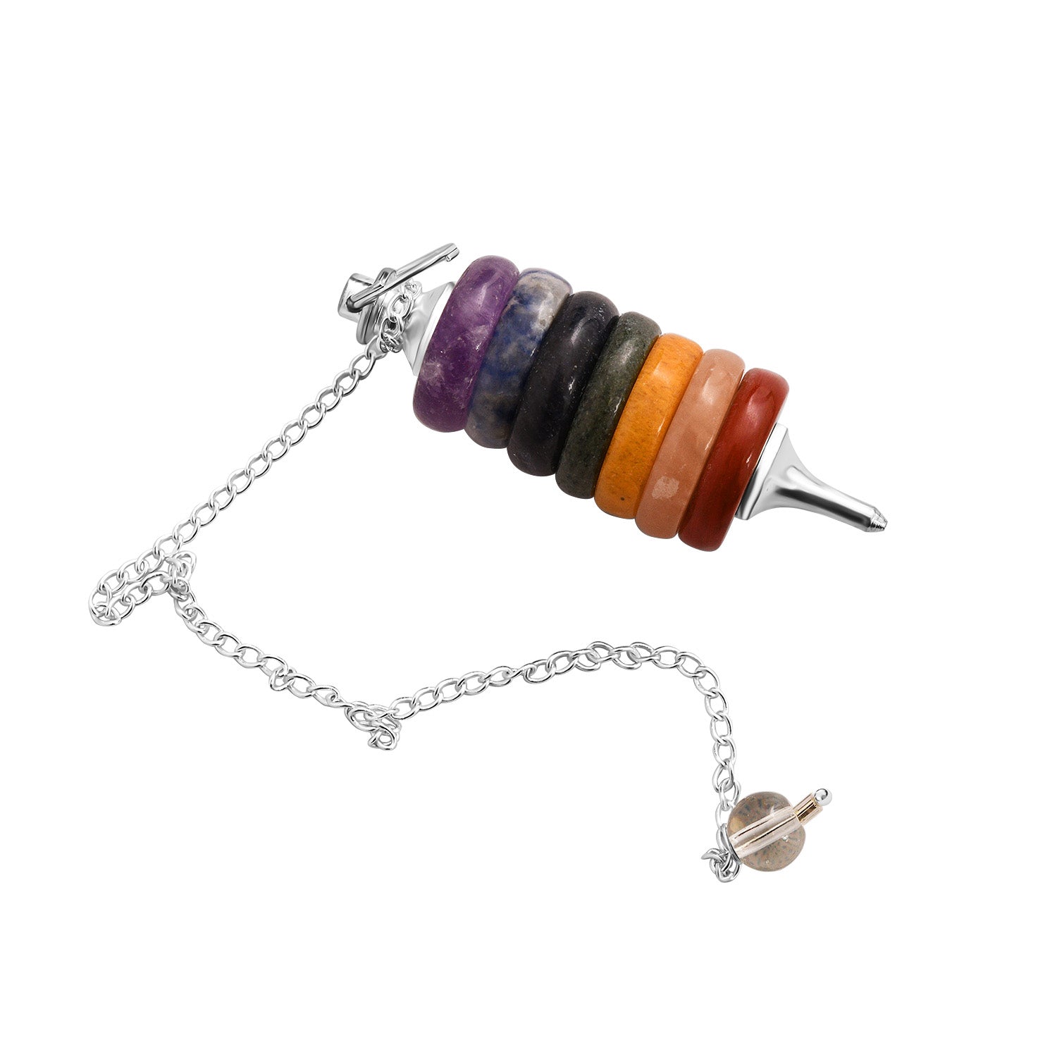 Mehrfarbige Edelstein 7 Chakra Pendel, silberfarben ca. 60.00 ct