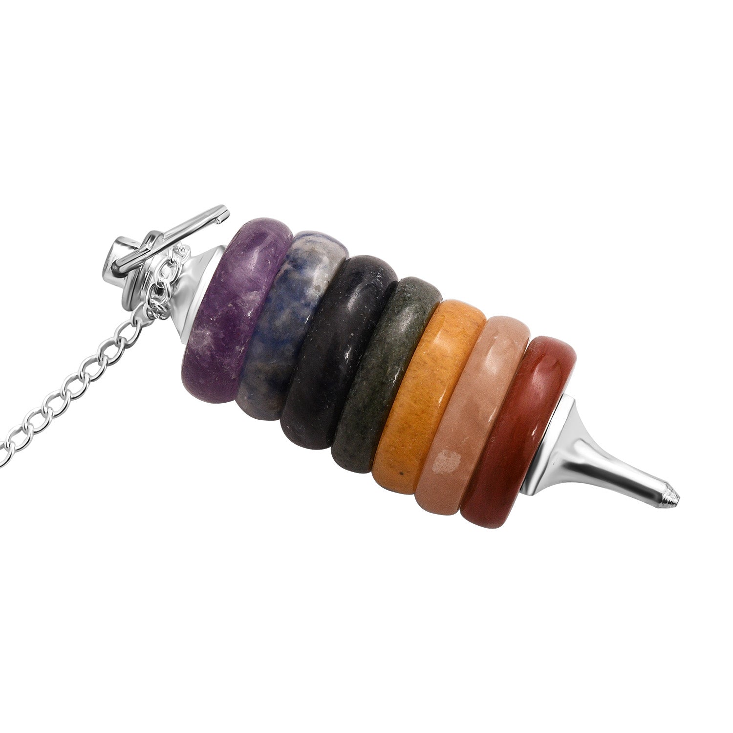 Mehrfarbige Edelstein 7 Chakra Pendel, silberfarben ca. 60.00 ct