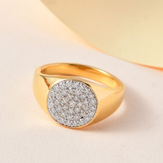 Moissanit Ring, 925 Silber Gelbgold Vermeil, (Größe 21.00) ca. 0.60 ct