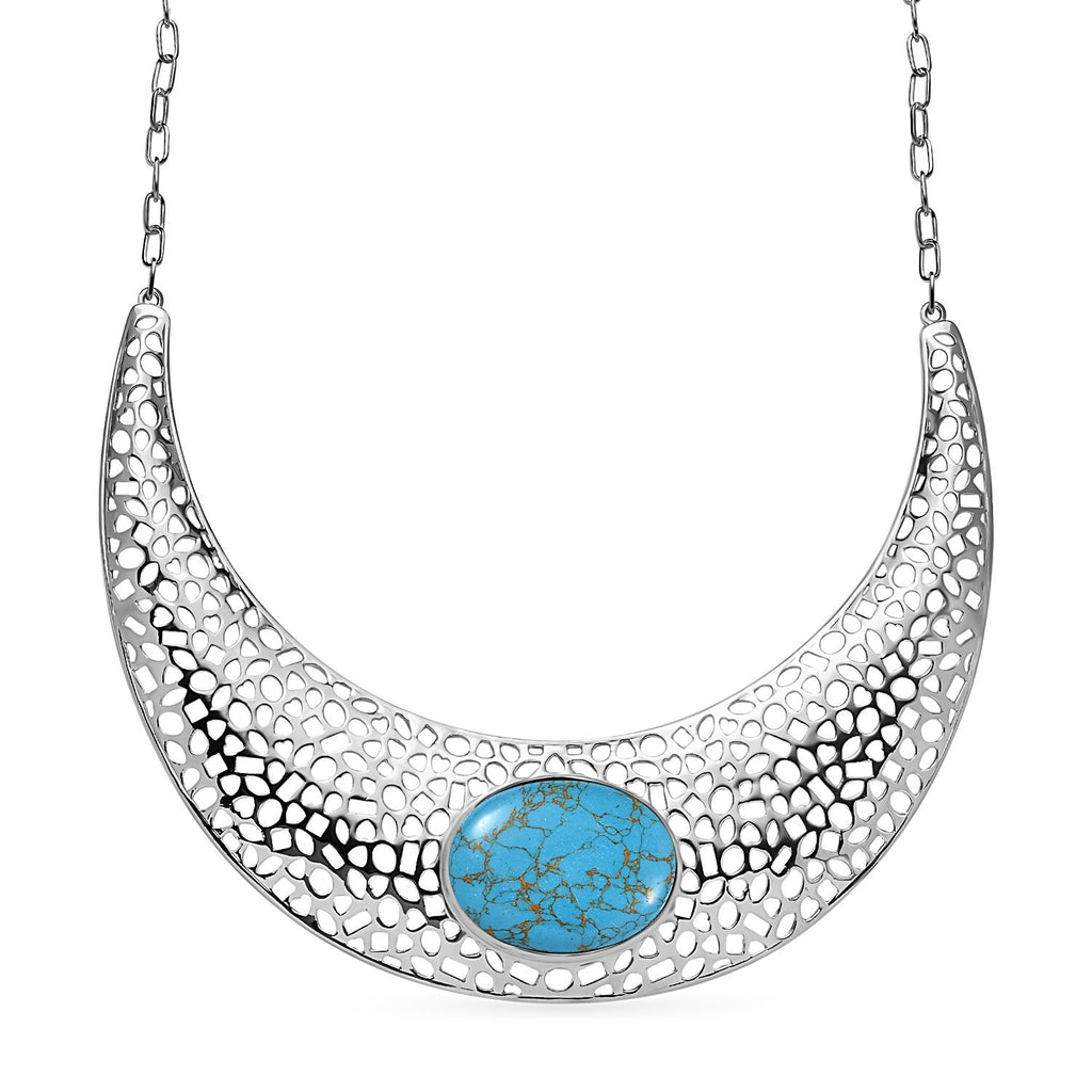 Blaues Türkis Halskette, ca. 45 cm, platiniert, ca. 59.36 ct