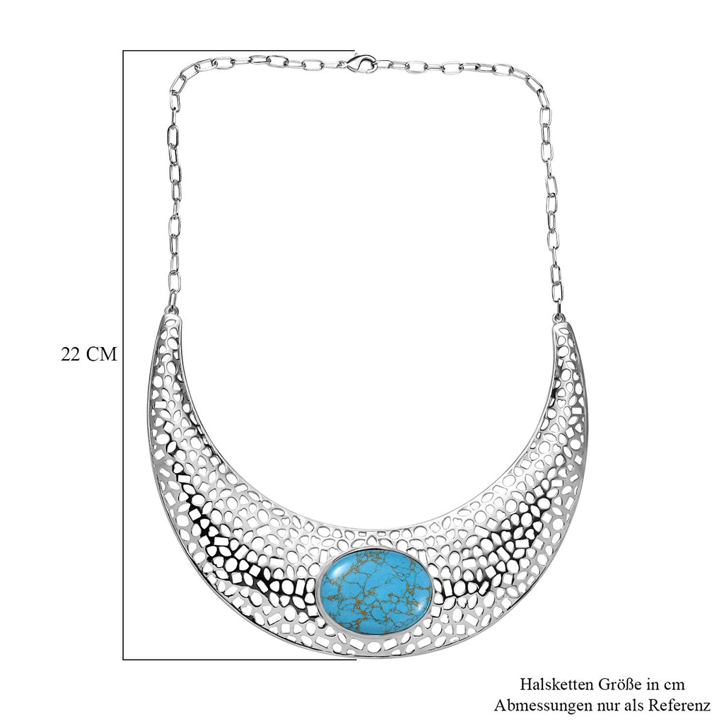 Blaues Türkis Halskette, ca. 45 cm, platiniert, ca. 59.36 ct