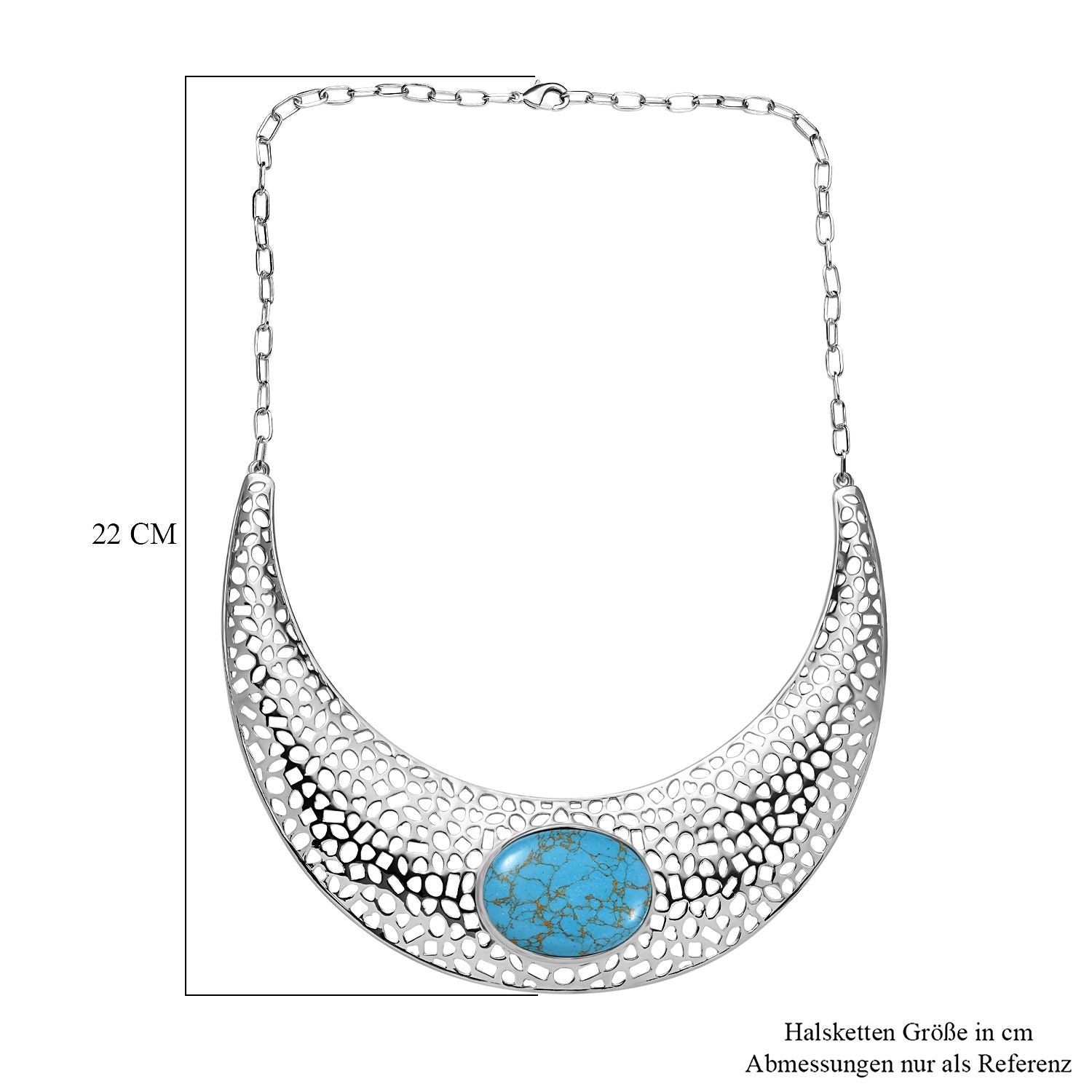 Blaues Türkis Halskette, ca. 45 cm, platiniert, ca. 59.36 ct