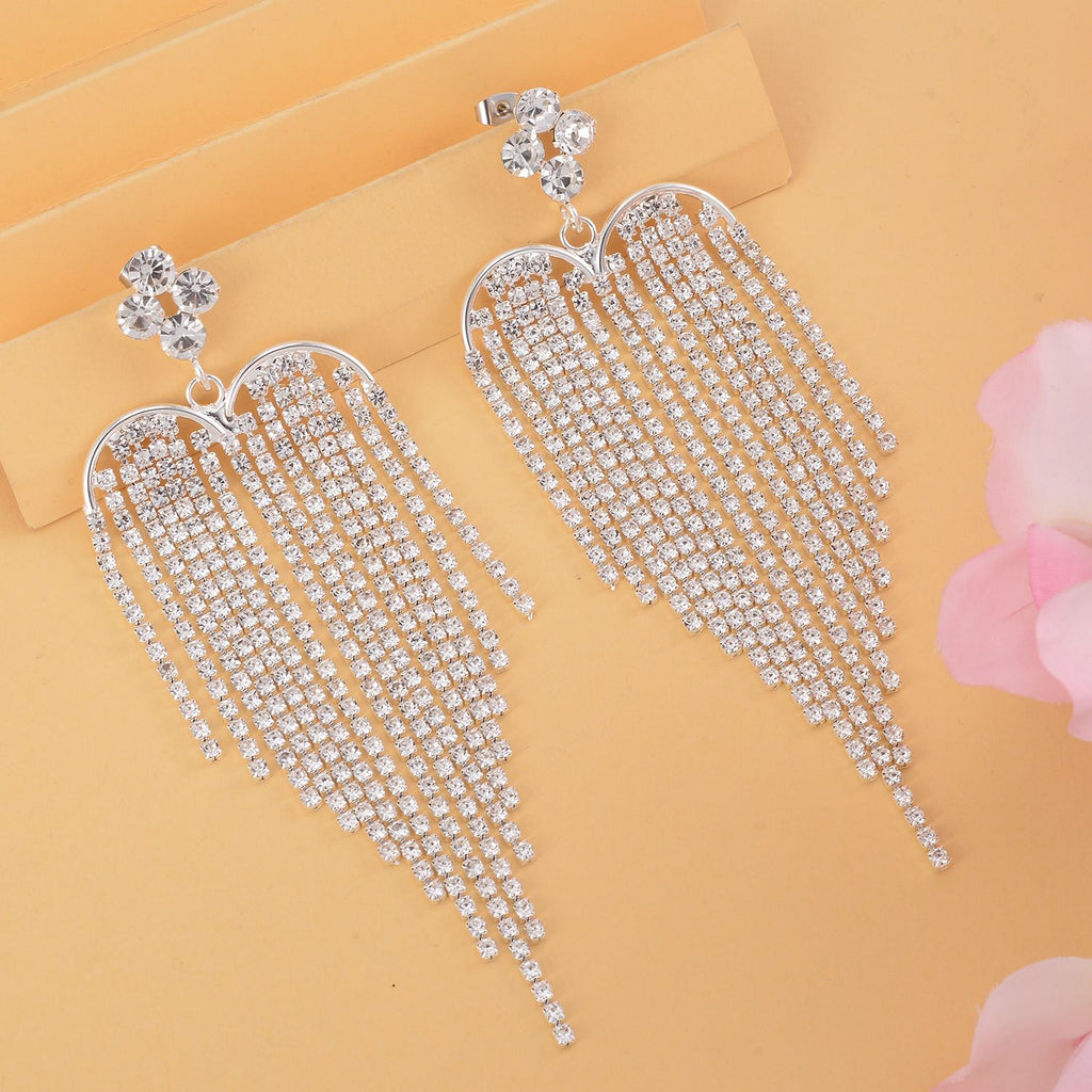 Weißer Kristall Ohrhänger, silberfarben