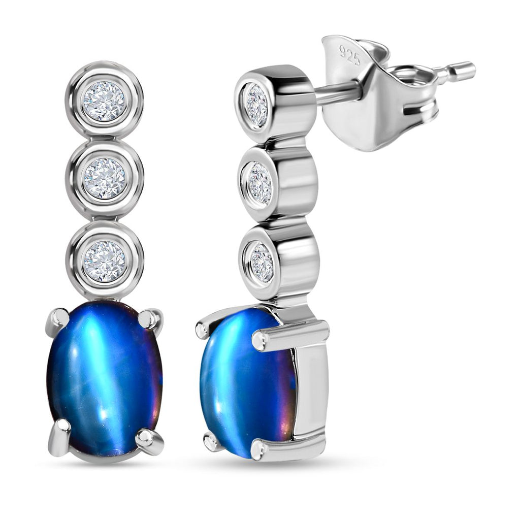 Aurora Mondstein, weißer Zirkon Ohrringe, 925 Silber platiniert ca. 2.08 ct