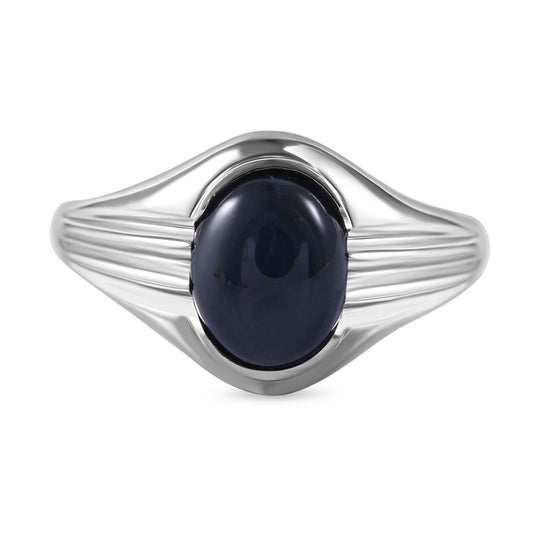 Stern blauer Saphir Ring, 925 Silber platiniert (Diffundierter) (Größe 19.00) ca. 5.70 ct