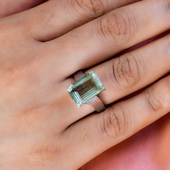 AAA Prasiolith Ring Edelstahl, , ca. 7.30 ct