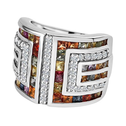 AAA Kagem Sambischer Smaragd Ring, Mäandermuster, 925 Silber platiniert (Größe 17.00) ca. 3.93 ct