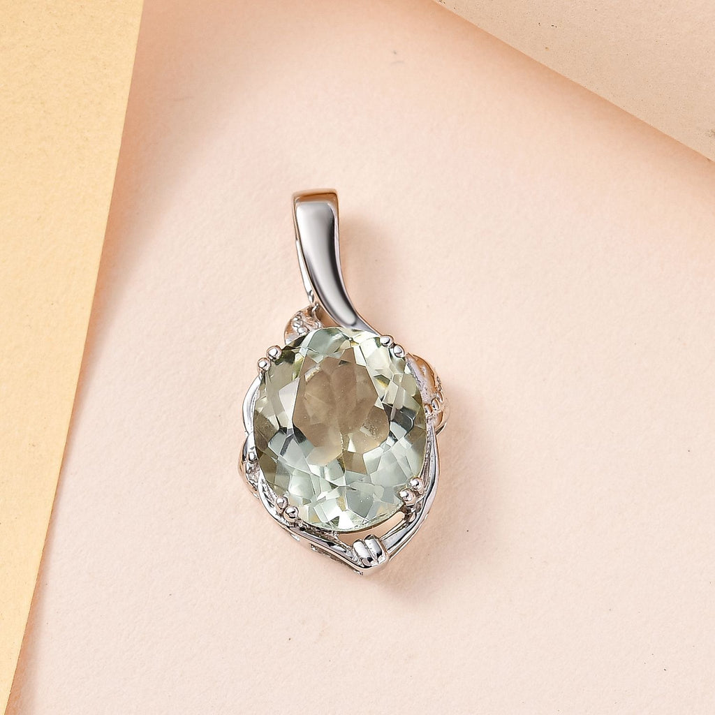 AAA Prasiolith Anhänger, 925 Silber platiniert, ca. 4.27 ct