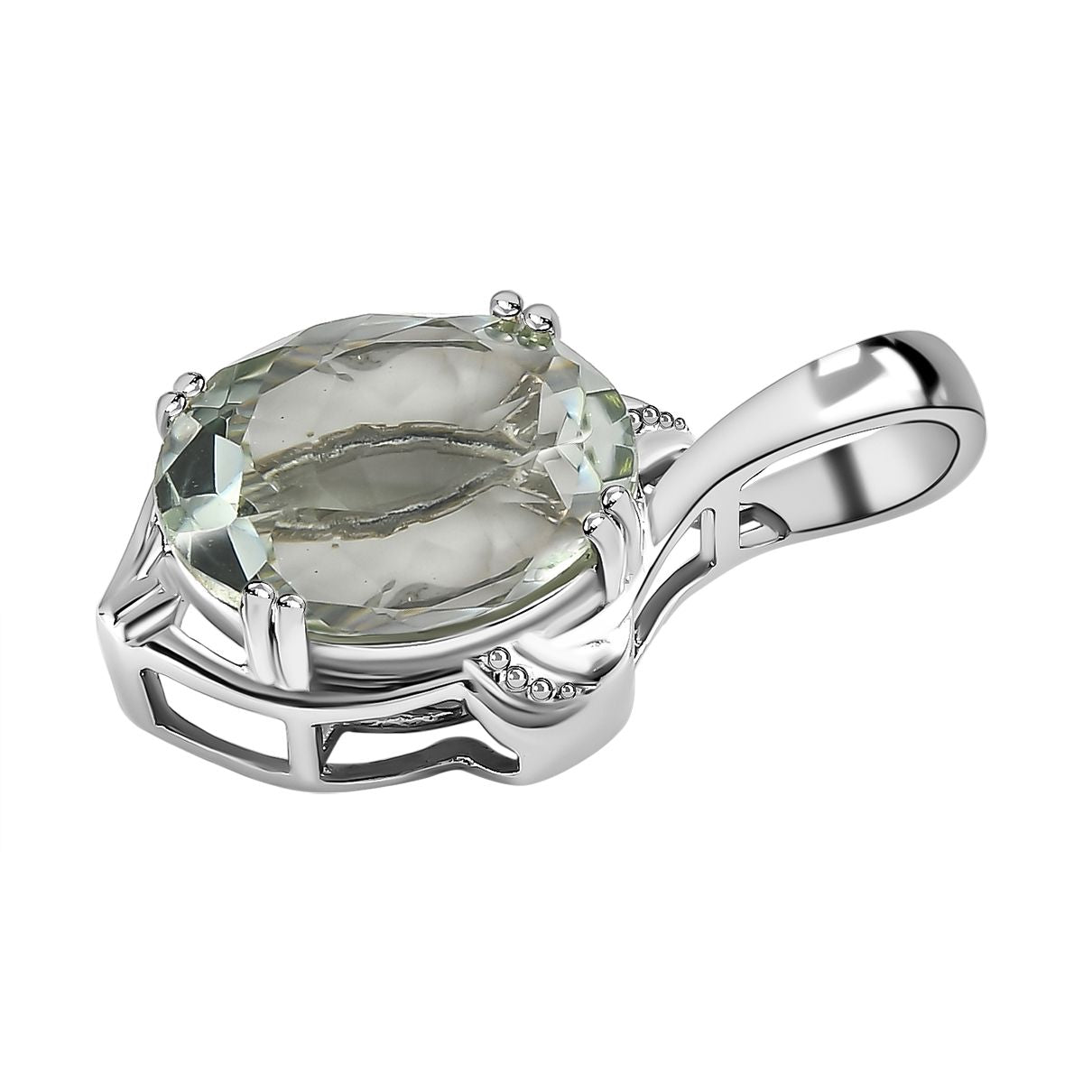 AAA Prasiolith Anhänger, 925 Silber platiniert, ca. 4.27 ct