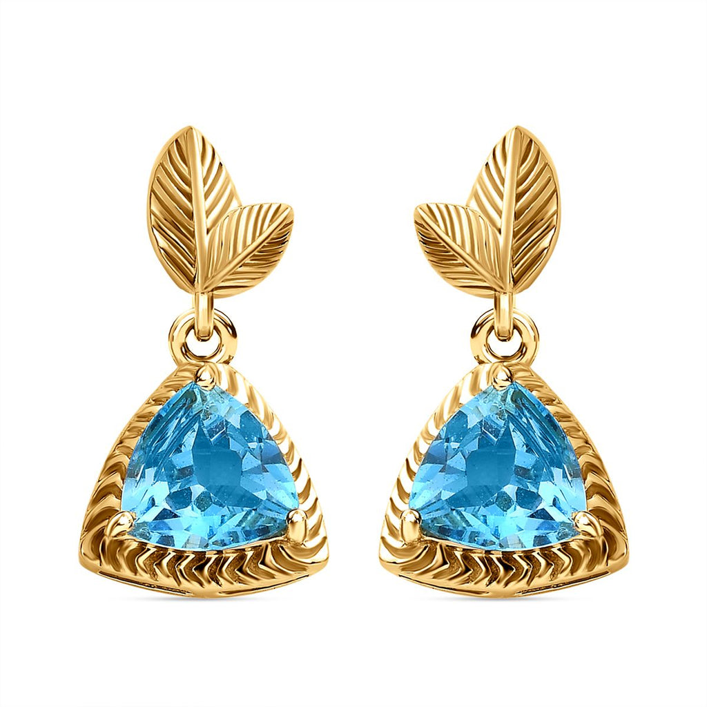 Schweizer Blautopas Ohrringe 925 Silber Gelbgold Vermeil ca. 2,68 ct.