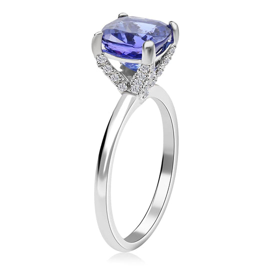 ZERTIFIZIERT und GEPRÜFT - Rhapsody AAAA Tansanit, Weißer Diamant VS-EF Ring 950 Platin mit AGI zertifikat (Größe 16.50) ca. 2.76 ct