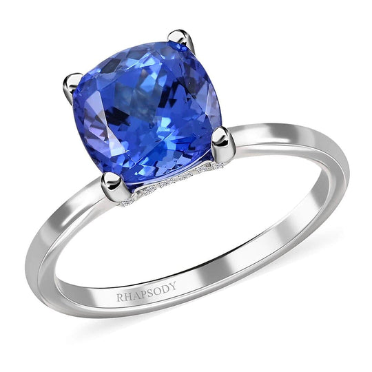 ZERTIFIZIERT und GEPRÜFT - Rhapsody AAAA Tansanit, Weißer Diamant VS-EF Ring 950 Platin mit AGI zertifikat (Größe 16.50) ca. 2.76 ct